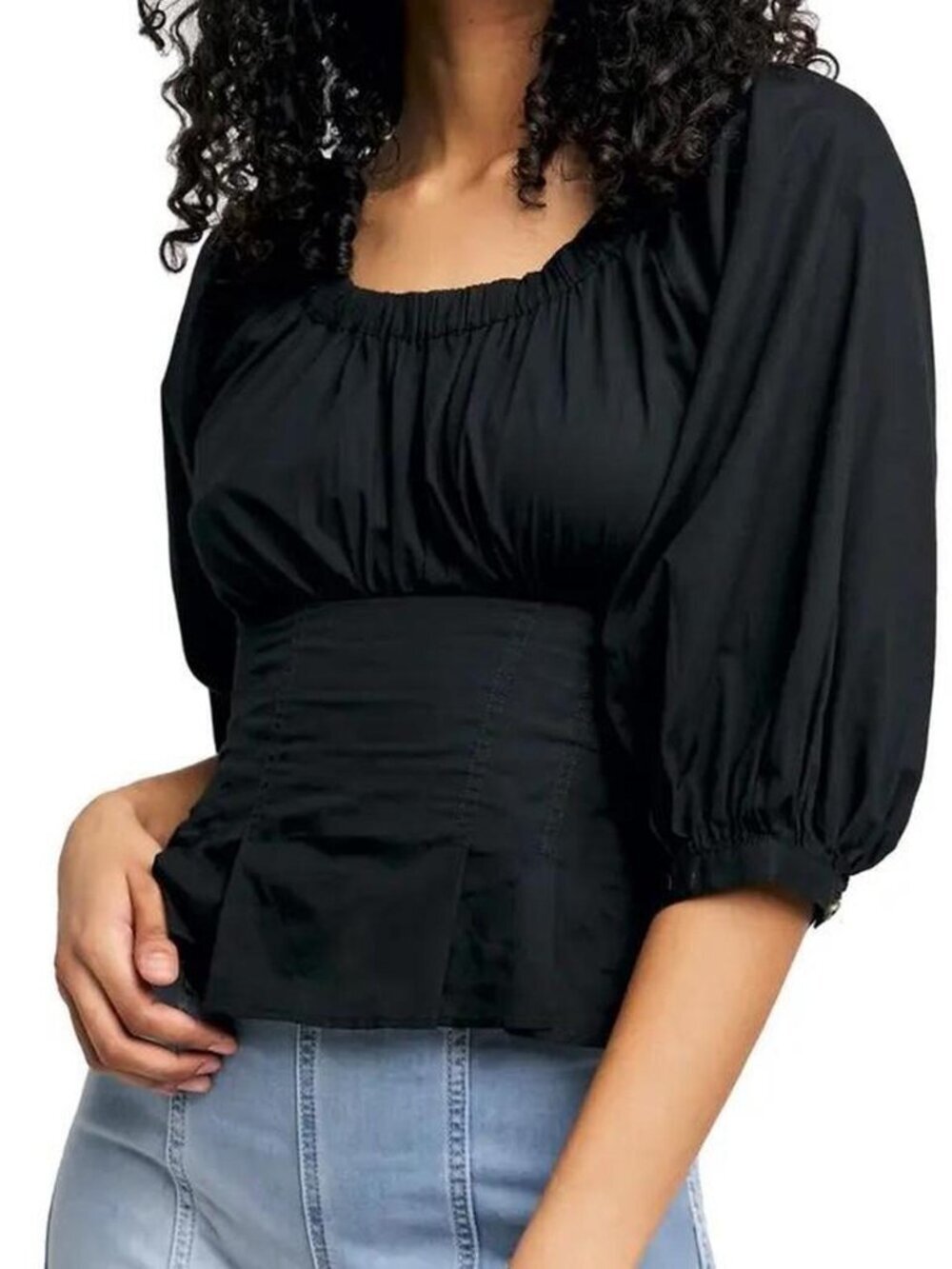 Free People Women's - XS - Teagan Puff Sleeve Bodice Top - Black